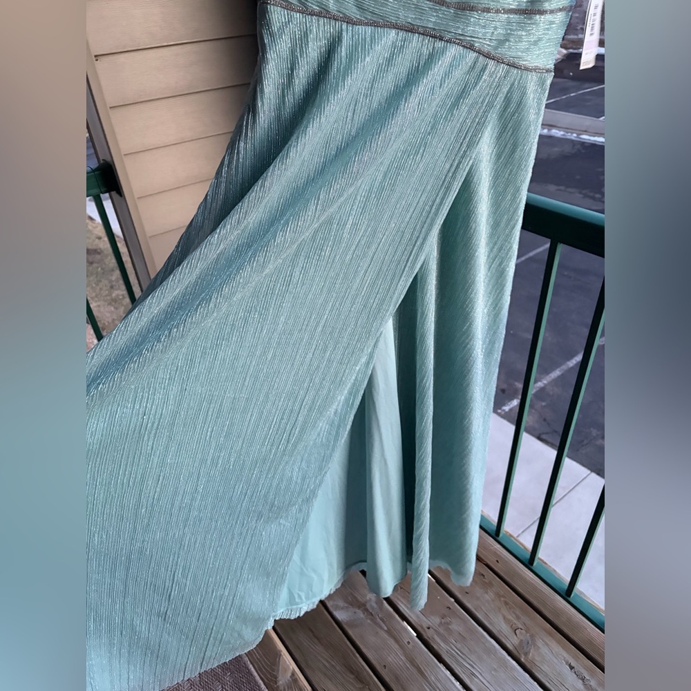 🆕 🩵R&M Richards Seafoam Shimmer Metallic Gown Size 6 Formal Dress Prom Wedding - Picture 7 of 15